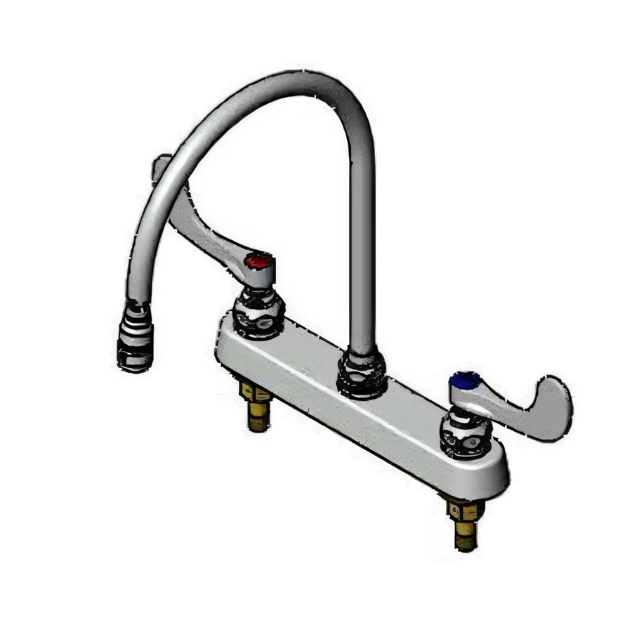 Product image #1 for T&S Brass B-1120-135X-WH4 Deck-Mount Workboard Faucet, 8-Inch Centers, 8-13/16-Inch Swivel Gooseneck, Wrist Handles