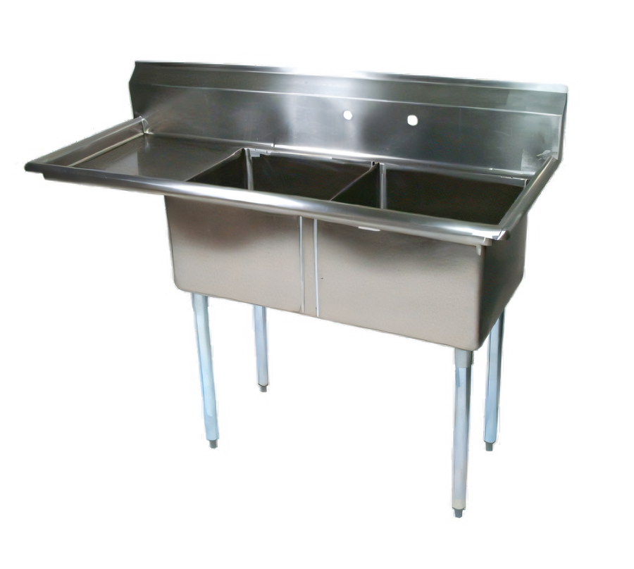Product image #1 for John Boos E-Series 2-Compartment Stainless Steel Sink with Left Drainboard, 18-Inch x 18-Inch Bowls, and 9-3/4-Inch Backsplash