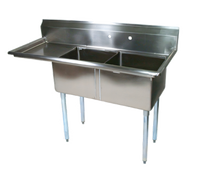John Boos E-Series 2-Compartment Stainless Steel Sink with Left Drainboard, 18-Inch x 18-Inch Bowls, and 9-3/4-Inch Backsplash