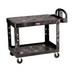 Thumbnail image #1 for Rubbermaid Commercial Flat Shelf 2-Shelf Utility Bus Cart, Black, 500 lb Capacity Per Shelf