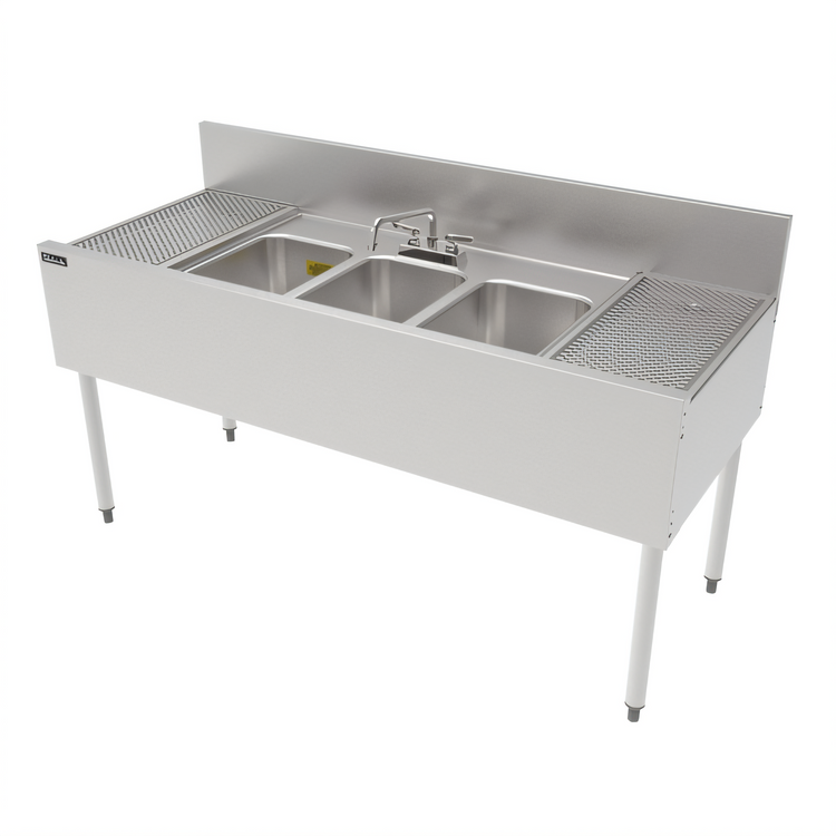 Product image #1 for Top Shelf TSF Series Three-Compartment Stainless Steel Underbar Sink Unit with Left and Right Drainboards, 60 x 24 Inch