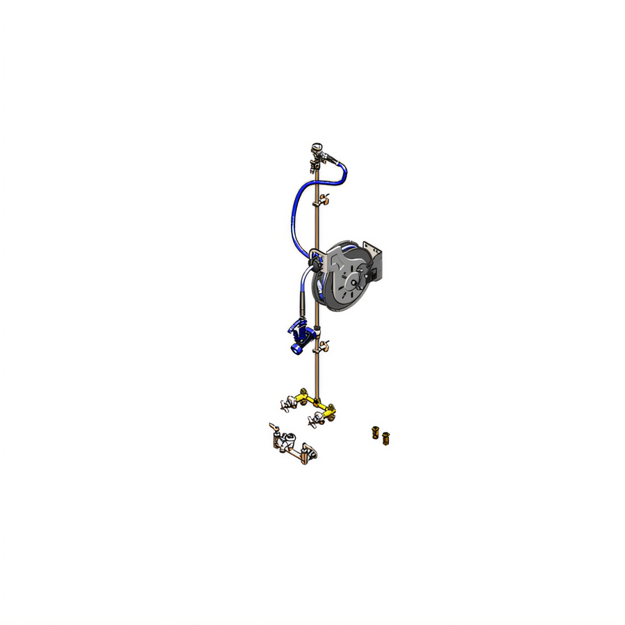 Product image #1 for T&S Brass Open Wall-Mount Retractable Hose Reel System with 3/8" x 35' Hose, Mixing Faucet, and Blue Spray Valve