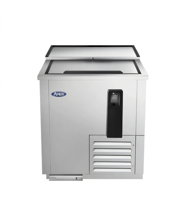 Product image #1 for Atosa MBC24GR 24-3/8-Inch Horizontal Bottle Cooler with Locking Sliding Lid, 4 Cu. Ft., Stainless Steel, Self-Contained Side-Mount Refrigeration