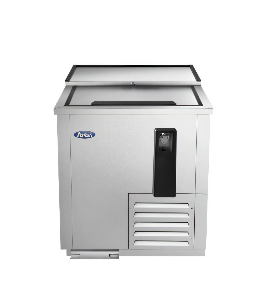 Product image #1 for Atosa MBC24GR 24-3/8-Inch Horizontal Bottle Cooler with Locking Sliding Lid, 4 Cu. Ft., Stainless Steel, Self-Contained Side-Mount Refrigeration