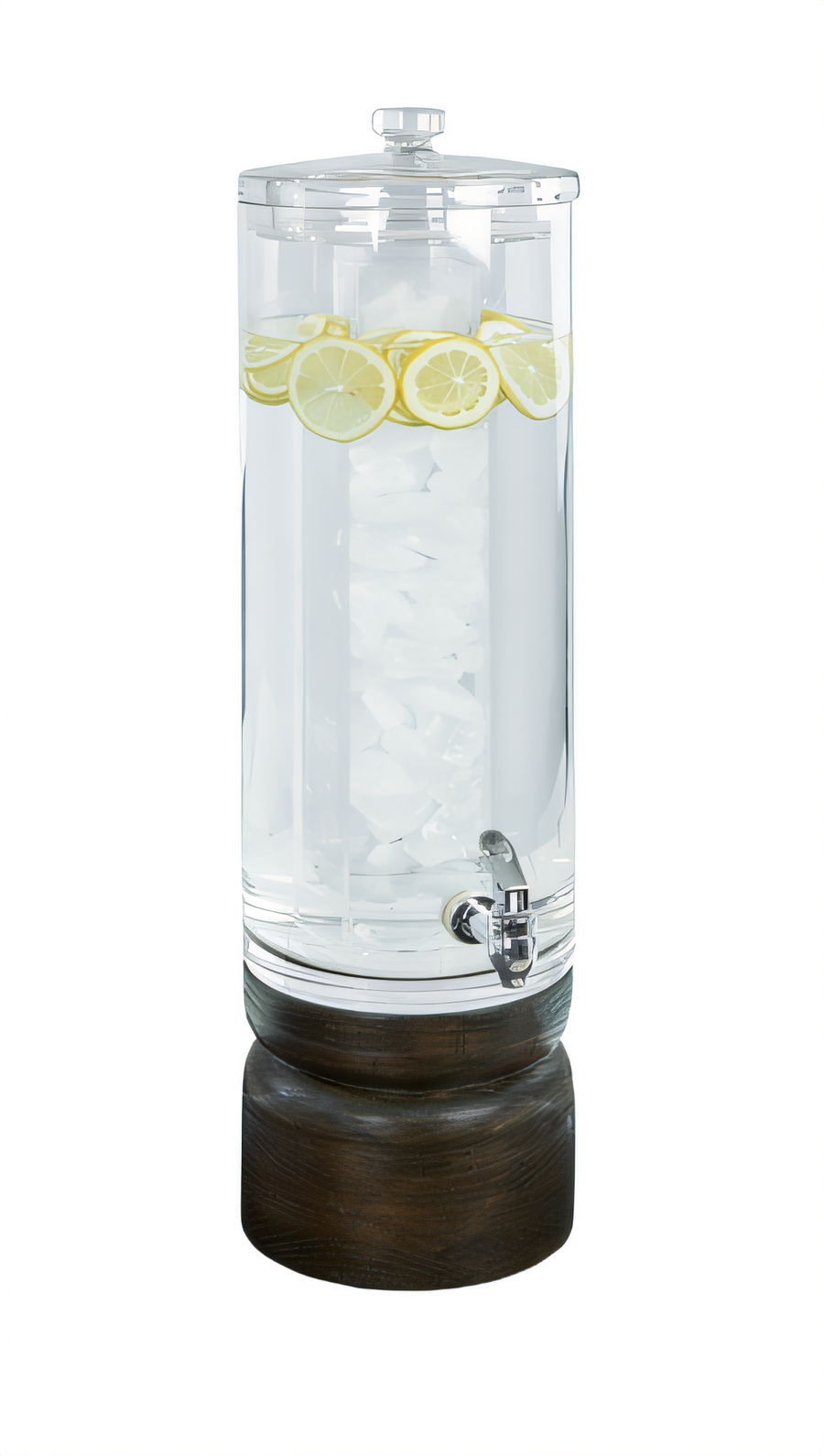 Product image #1 for Cal-Mil Heritage Round Single Beverage Dispenser with Acrylic Container and Curved Dark Stained Oak Base