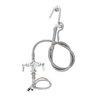 Thumbnail image #1 for T&S Brass B-0300-102A-CR Double Pantry Single-Hole Deck-Mount Faucet with Hook Nozzle and 68-Inch Stainless Steel Hose