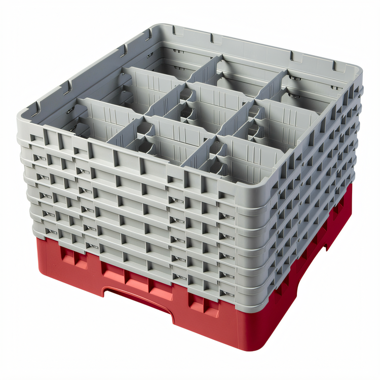 Product image #2 for Cambro Camrack Full-Size 9-Compartment Glass Rack with 6 Extenders, Red