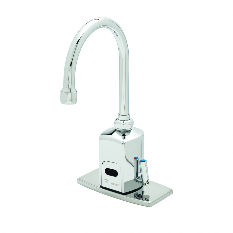 Product image #1 for T&S Brass ChekPoint Above-Deck Electronic Touchless Faucet with 4-Inch Centers and Gooseneck Swivel/Rigid Spout