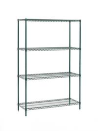 Olympic 18 Inch x 48 Inch 4-Shelf Stationary Wire Shelving Convenience Pack with 74 Inch Split Posts, Green Epoxy Coated