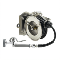 Table-Leg Mounted Open Stainless Steel Retractable Hose Reel Assembly with 12-Foot 3/8-Inch Hose and 1.15 GPM Spray Valve