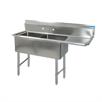 BK Resources Two-Compartment Stainless Steel Sink with Right-Hand Drainboard, 16 x 20 x 12 Bowls