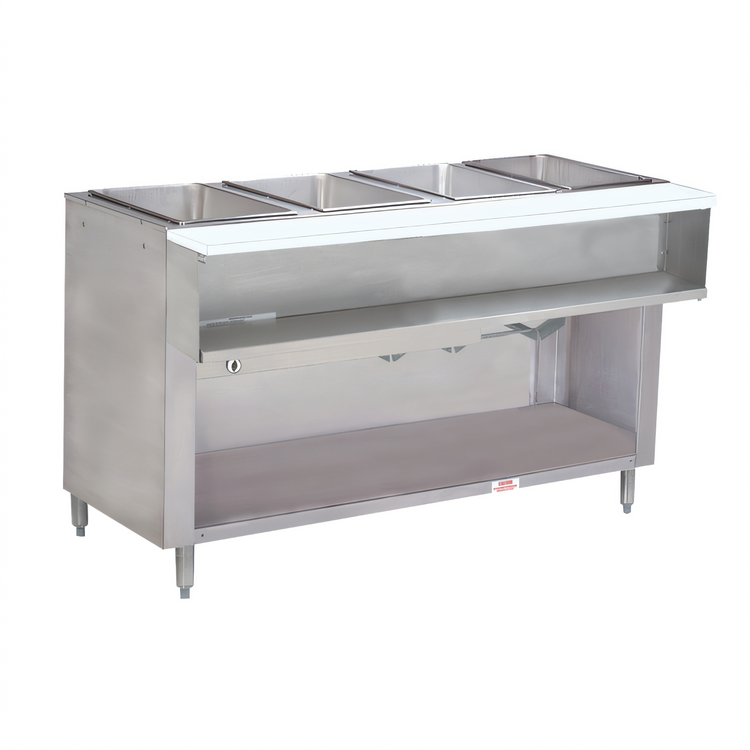 Product image #1 for Advance Tabco Triumph Supreme 4-Well Water Bath Hot Food Table, Natural Gas, Stainless Steel with Open Undershelf