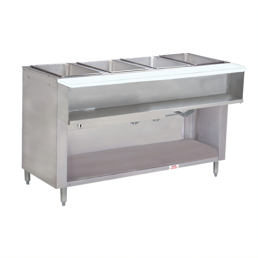 Product image #1 for Advance Tabco Triumph Supreme 4-Well Water Bath Hot Food Table, Natural Gas, Stainless Steel with Open Undershelf