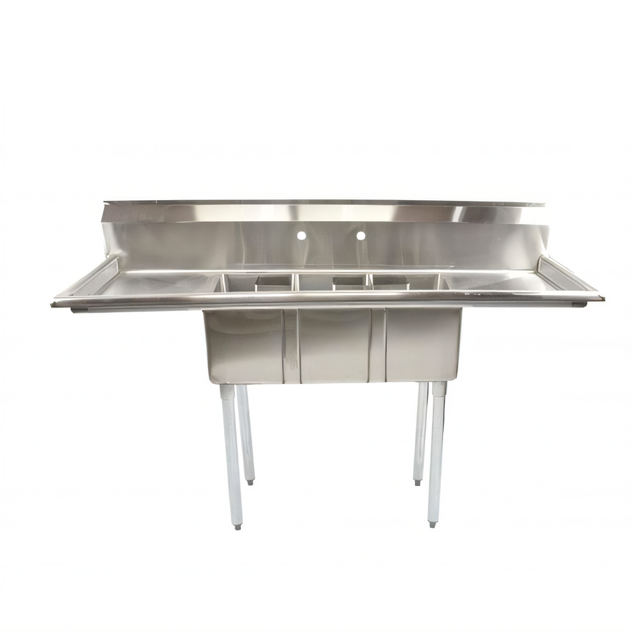 Product image #1 for Omcan Space Saver 62-Inch Three-Compartment Sink with Left/Right Drain Boards