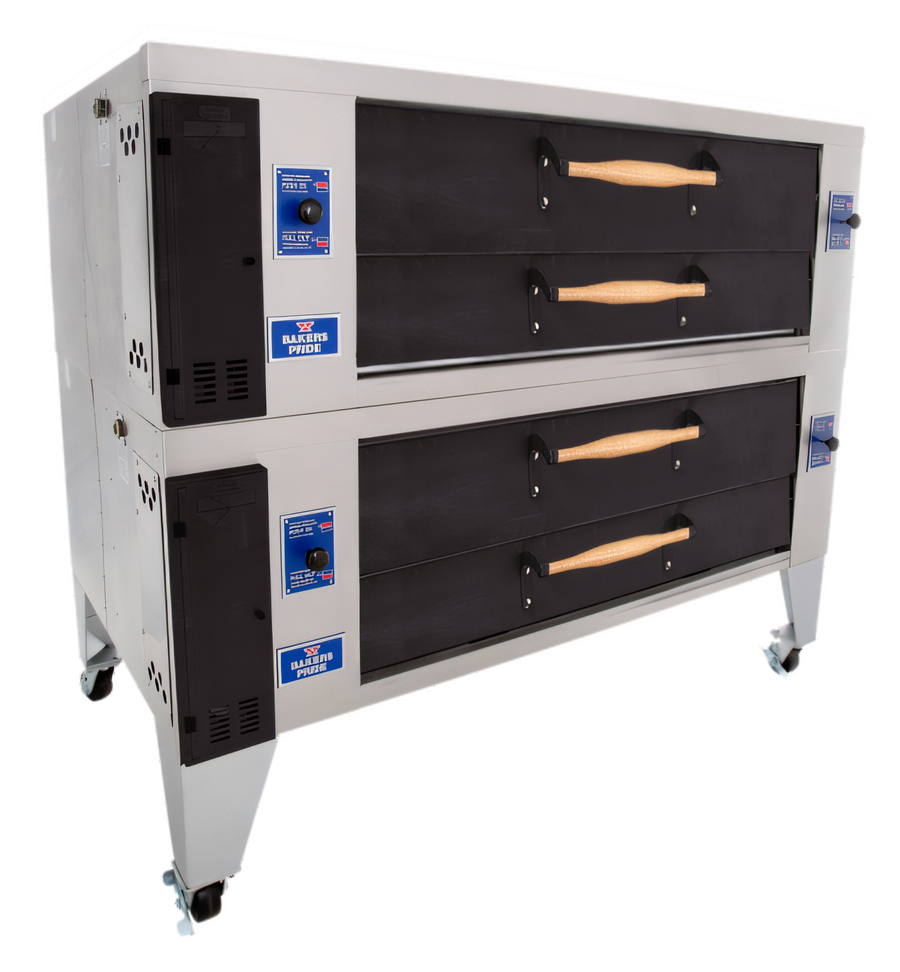 Product image #1 for Bakers Pride Super Deck Series Y-602BL-DSP Double Deck Gas Display Pizza Oven with 60 x 36 Inch FibraMent Stone Deck