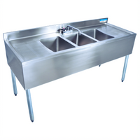 BK Resources 96-Inch Three-Compartment Stainless Steel Underbar Sink with Left and Right Drainboards and Faucet