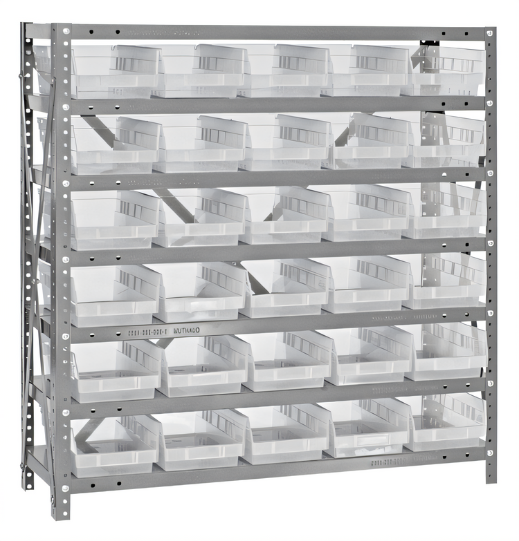 Product image #1 for Quantum Heavy-Duty Stationary Wire Shelving Unit with 7 Shelves and 30 Clear Bins, 36 x 18 x 39 Inches