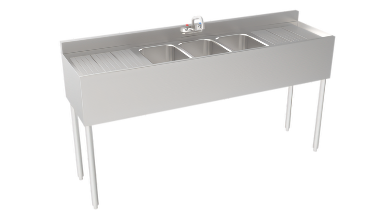 Product image #1 for Krowne Silver Series Three-Compartment Bar Sink with Left and Right Drainboards, 72 Inch Wide