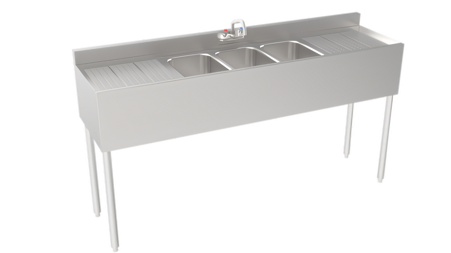 Product image #1 for Krowne Silver Series Three-Compartment Bar Sink with Left and Right Drainboards, 72 Inch Wide