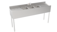 Krowne Silver Series Three-Compartment Bar Sink with Left and Right Drainboards, 72 Inch Wide