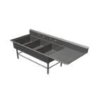 Thumbnail image #1 for John Boos Pro-Bowl 3PB2028-1D30R 3-Compartment Stainless Steel Bakery Sink, 30-Inch Right Drainboard, 16-Gauge, 10-Inch Backsplash