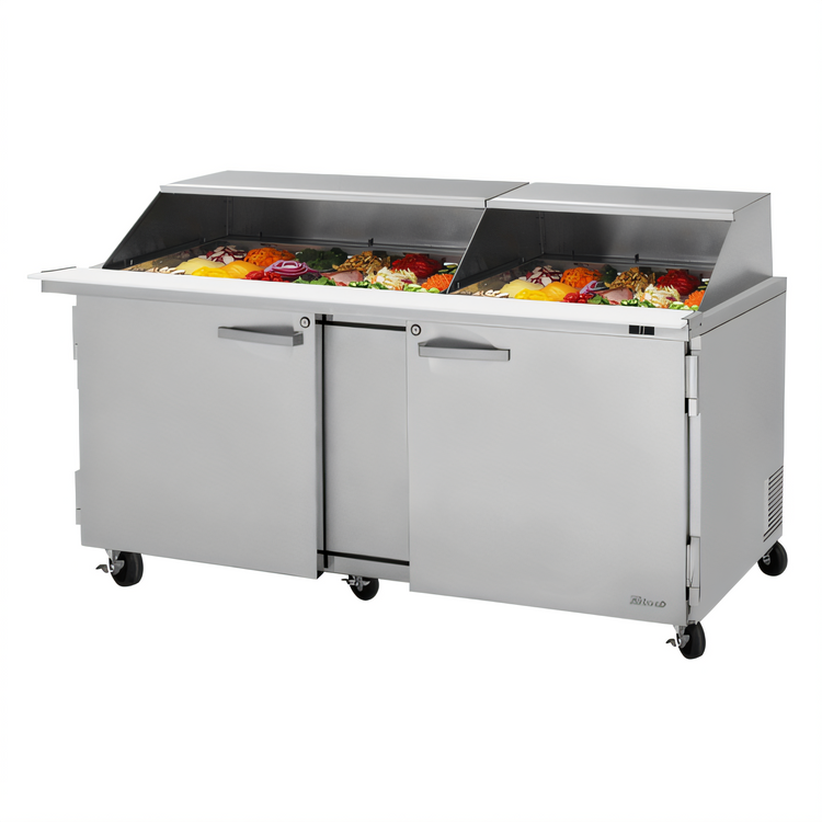 Product image #1 for Turbo Air PRO Series 2-Section Mega Top Sandwich/Salad Prep Table with Slide-Back Lid, 30-Pan, 72-5/8-Inch Wide