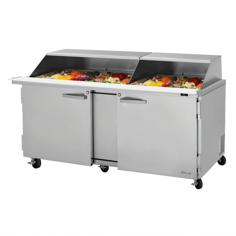 Product image #1 for Turbo Air PRO Series 2-Section Mega Top Sandwich/Salad Prep Table with Slide-Back Lid, 30-Pan, 72-5/8-Inch Wide