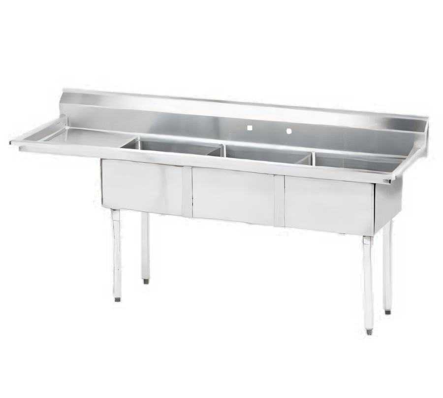 Product image #1 for Advance Tabco Special Value Series 3-Compartment Fabricated Stainless Steel Sink with Left-Hand Drainboard, 18 x 18 x 12-Inch Bowls