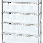 Thumbnail image #1 for Quantum WR8-240CL Stationary Bin Wire Shelving System, 8 Shelves, 28 Clear Bins, 36 x 14 x 74 Inches, Chrome Plated, 800 lb. per Shelf
