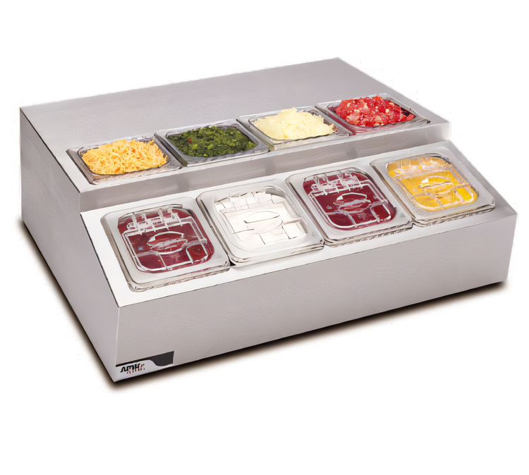 Product image #1 for APW Wyott RTR-8 Refrigerated Countertop Topping Rail, 8 1/6-Size Pan Capacity