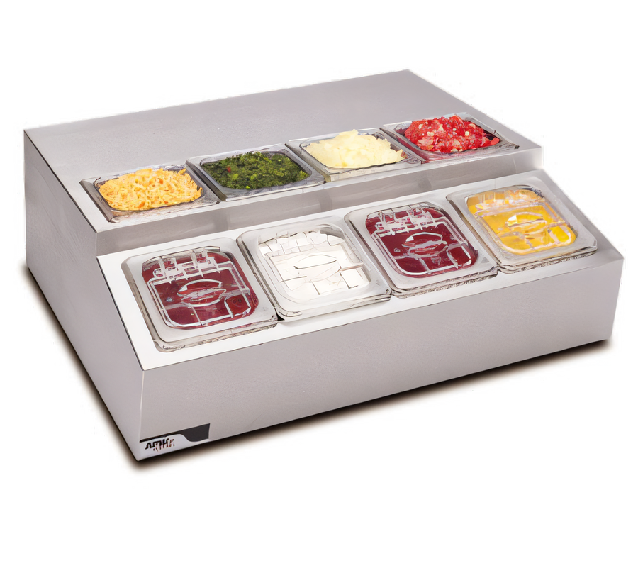 Product image #1 for APW Wyott RTR-8 Refrigerated Countertop Topping Rail, 8 1/6-Size Pan Capacity