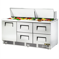 True 72-Inch 3-Section Refrigerated Sandwich/Salad Prep Table with 1 Door, 4 Drawers and 30-Pan Top