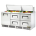 Thumbnail image #1 for True 72-Inch 3-Section Refrigerated Sandwich/Salad Prep Table with 1 Door, 4 Drawers and 30-Pan Top