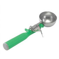 Vollrath Jacob's Pride One-Piece #12 Round Bowl Thumb Disher, 2-2/3 oz., Green Handle