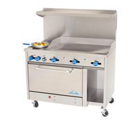 Comstock-Castle 48-Inch Commercial Gas Range with 2 Star Burners, 36-Inch Griddle, Extra-Wide Oven, and Storage Cabinet