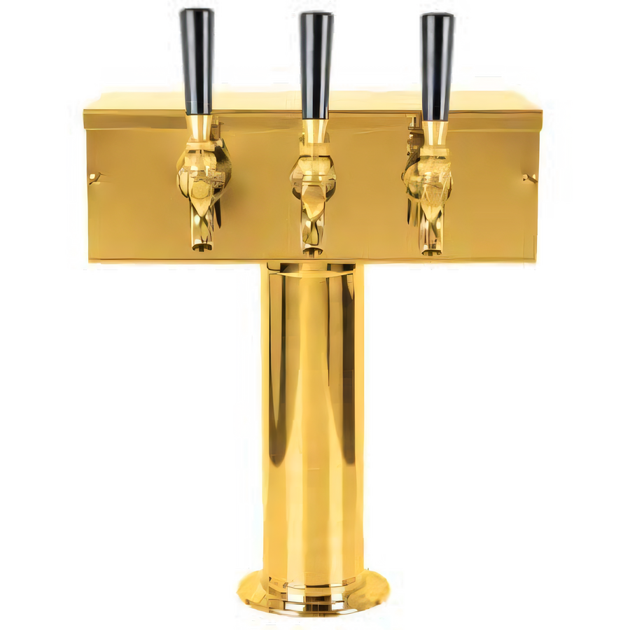Product image #1 for Micro Matic T-Style Countertop Air-Cooled Draft Beer Tower with 3 Brass Faucets, PVD Brass Finish