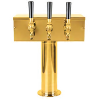 Micro Matic T-Style Countertop Air-Cooled Draft Beer Tower with 3 Brass Faucets, PVD Brass Finish
