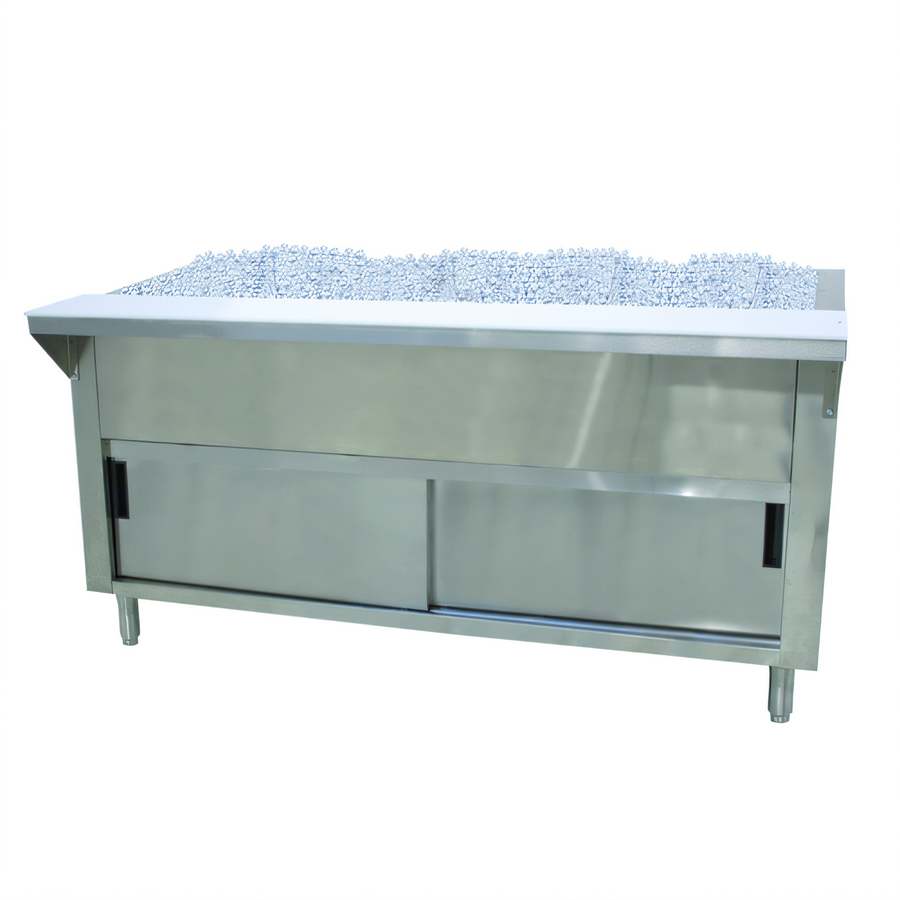 Product image #1 for Advance Tabco Triumph (Supreme) 31-13/16-Inch W Ice Cooled Serving Counter, 2-Pan, Stainless Steel Base with Sliding Doors and Cutting Board