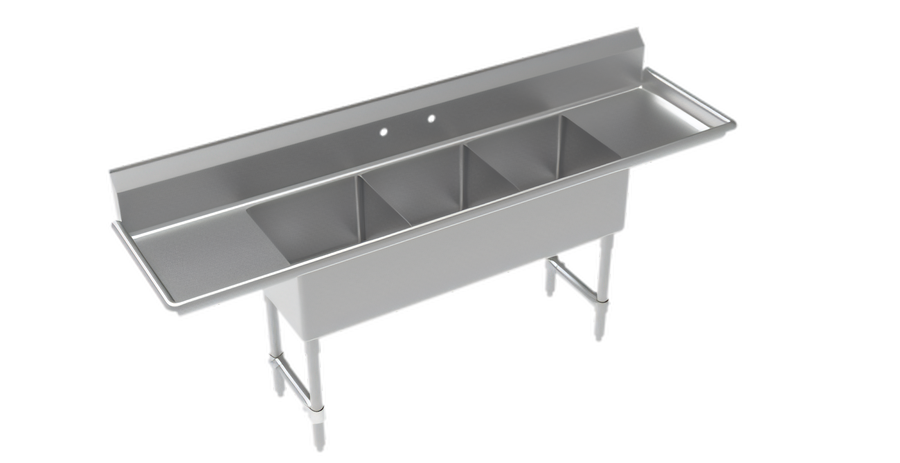 Product image #1 for Krowne Royal Series 90-Inch Wide 3-Compartment Commercial Sink with Left and Right Drainboards, 18" x 18" Bowls