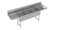 Krowne Royal Series 90-Inch Wide 3-Compartment Commercial Sink with Left and Right Drainboards, 18