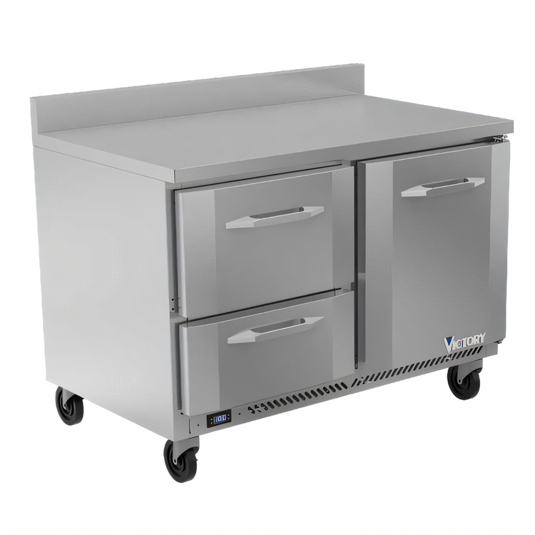 Product image #1 for Victory Refrigeration VWFD48HC-2 48-Inch Two-Section Worktop Freezer Counter with Doors and Drawers, 11.04 Cu. Ft., Rear-Mounted Self-Contained R290