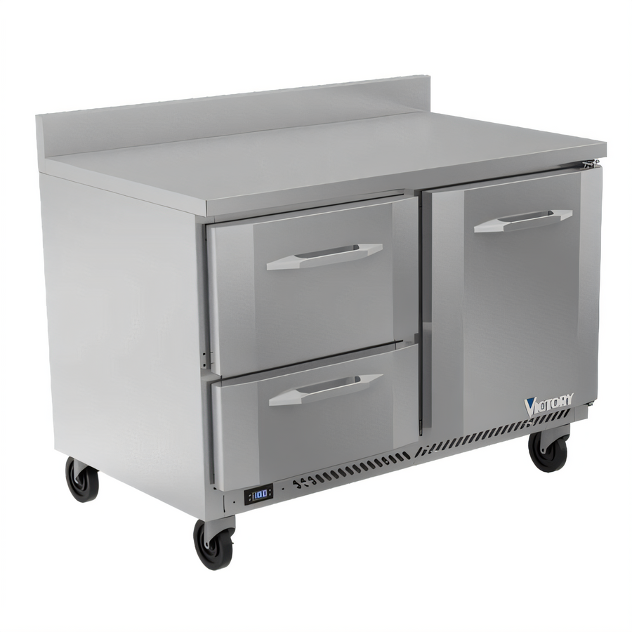 Product image #1 for Victory Refrigeration VWFD48HC-2 48-Inch Two-Section Worktop Freezer Counter with Doors and Drawers, 11.04 Cu. Ft., Rear-Mounted Self-Contained R290