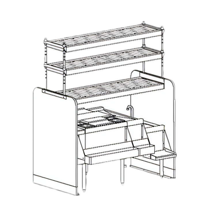 Product image #1 for Top Shelf 54-Inch Pass-Thru Underbar Ice Bin/Cocktail Station with Dual Right Sinks and Overshelves