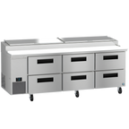 Thumbnail image #1 for Hoshizaki Steelheart PR93B-D6 93-Inch Pizza Prep Table with 6 Drawers, 9-Pan Rail, White Poly Cutting Board