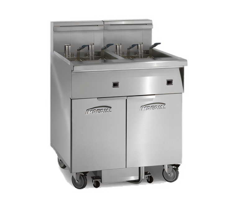 Product image #1 for Imperial Electric 2-Tank Floor Fryer with 75 lb. Capacity Per Tank, Tilt-Up Elements, Computer Controls and Built-In Filter System