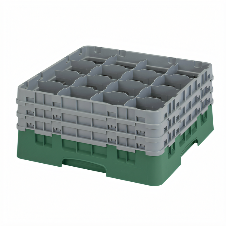 Product image #2 for Cambro Camrack Full-Size 16-Compartment Glass Rack with 3 Soft Gray Extenders, Sherwood Green