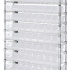 Thumbnail image #1 for Quantum WR12-105CL Bin Wire Shelving System, 12 Shelves, 88 Clear Bins, 36"W x 24"D x 74"H, Chrome Plated, 800 lb. Per Shelf
