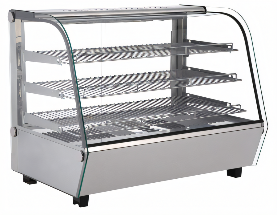 Product image #1 for Omcan Full-Service Countertop Hot Food Heated Display Case with Curved Glass, 5.65 Cu. Ft., 3 Shelves