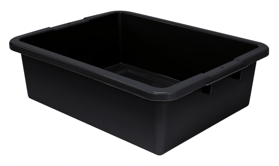 Product image #1 for Quantum 17 x 21-1/2 x 7 Inch Black Recycled Polypropylene Ribbed Bottom Bus Tub