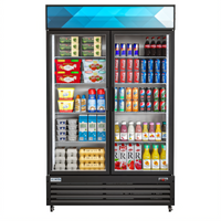 KoolMore Two-Section Glass Door Merchandiser Refrigerator, 38 Cu. Ft., Bottom-Mount, Black